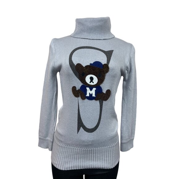 Handmade Women’s Grey Teddy Bear with S Letter Turtle Neck Sweater Sz S - Picture 1 of 12